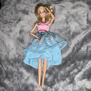 Barbie Doll Articulated Blonde Hair Blue Eyes Pink Plus Silver Star Dress